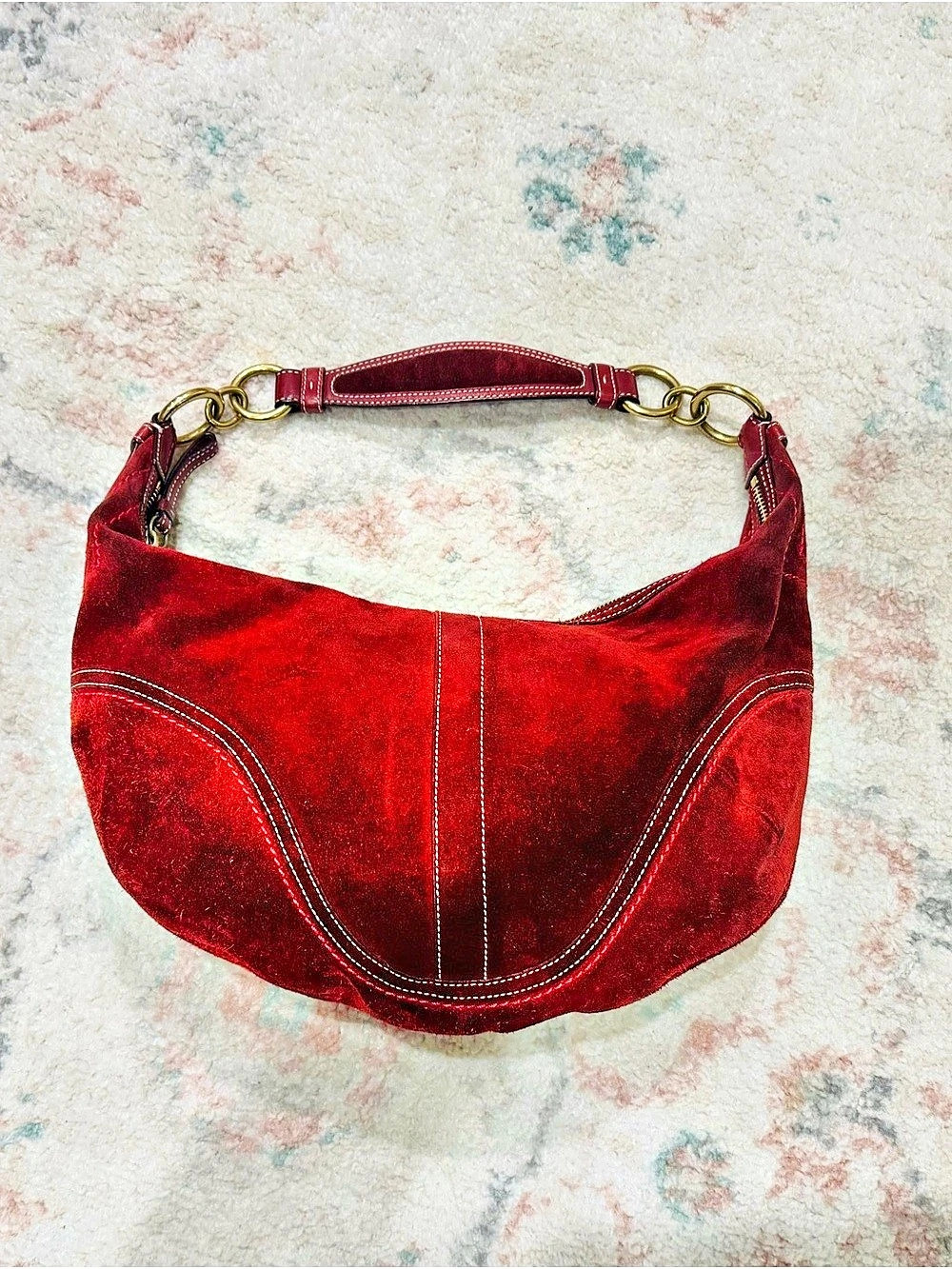Y2K Coach Soho Suede Hobo Red Shoulder Bag - Picture 2 of 9